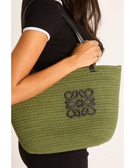 Rebellious Fashion Green Woven Logo Detail Beach Bag