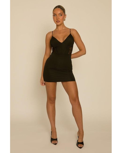 Rebellious Fashion Black Lace Insert Strappy Mini Dress