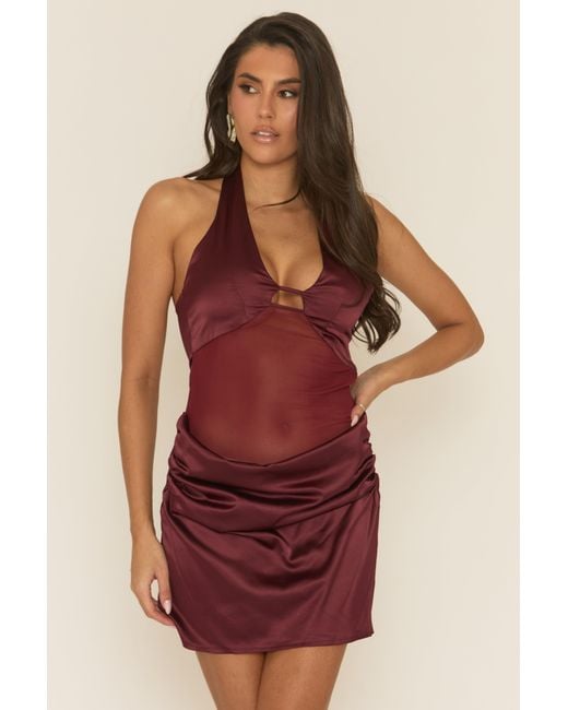 Rebellious Fashion Red Satin Draped Mini Dress