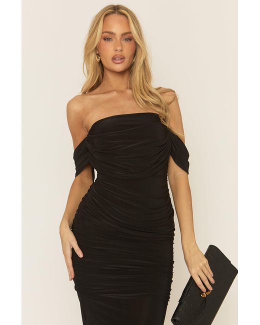Rebellious Fashion Black Bardot Drape Maxi Dress