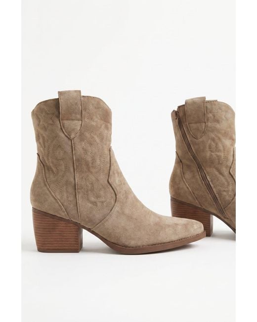 Rebellious Fashion Natural Faux Suede Embroidered Western Cowboy Ankle Boots
