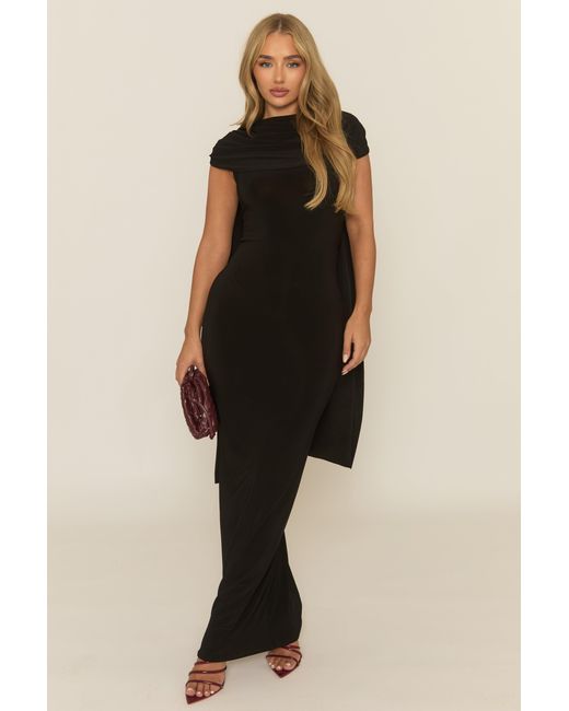 Rebellious Fashion Black Gathered Cape Maxi Dress