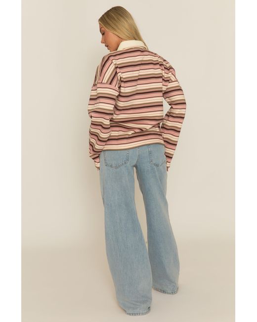 Rebellious Fashion Natural Stripe Long Sleeve Rugby Top