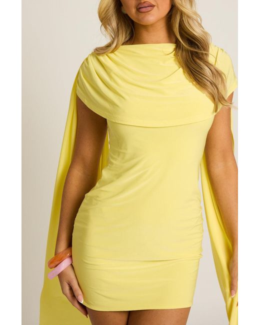Rebellious Fashion Yellow Gathered Cape Mini Dress