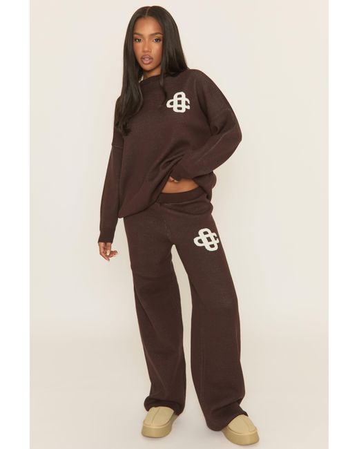 Rebellious Fashion Black Contrast Motif Knit Loungewear Co-Ord Set