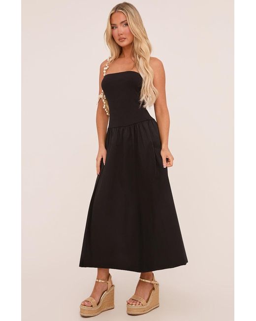 Rebellious Fashion Black Bandeau Drop Waist Maxi Dress