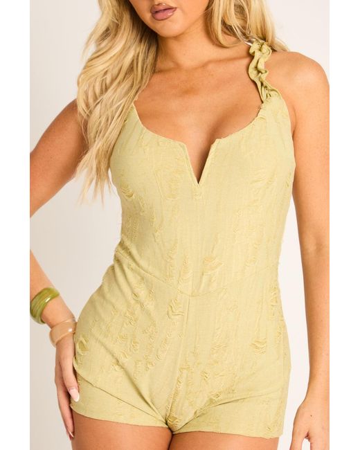 Rebellious Fashion Yellow Distressed V Bar Playsuit