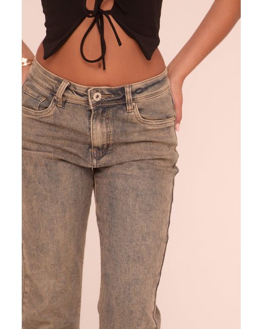 Rebellious Fashion Natural Washed Stretch Mid Waist Straight Leg Denim Jeans