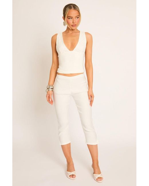 Rebellious Fashion Natural Bengaline Split Hem Capri Pants