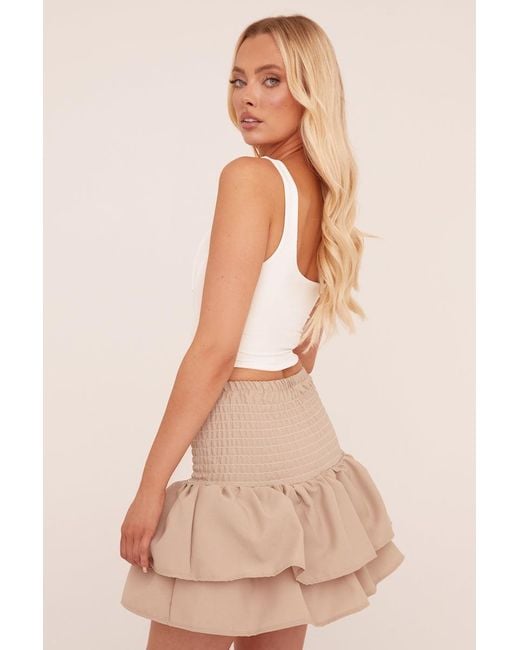 Rebellious Fashion Pink Shirring Detail Tiered Mini Skirt