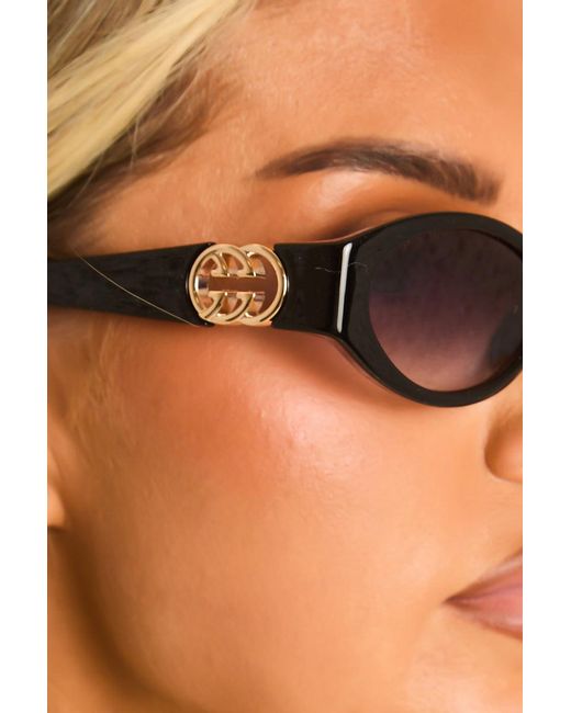 Rebellious Fashion Brown Logo Detail Oval Sunglasses