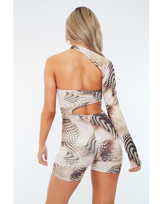 Rebellious Fashion Pink Cut Out Spot Print One Sleeve Playsuit