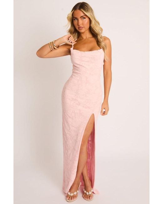 Rebellious Fashion Pink Burnout Floral Cowl Neck Maxi Dress