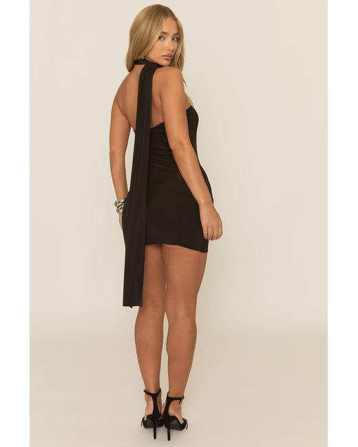 Rebellious Fashion Black Scarf Drape Mini Dress
