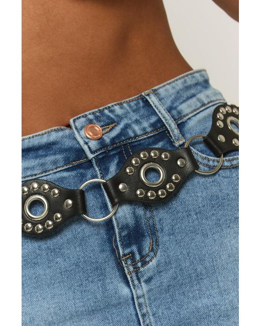 Rebellious Fashion Blue Faux Leather Oval Stud Detail Belt