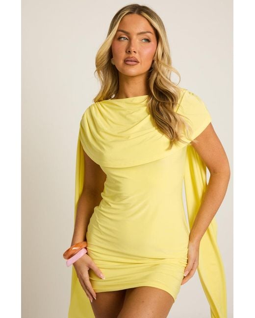 Rebellious Fashion Yellow Gathered Cape Mini Dress