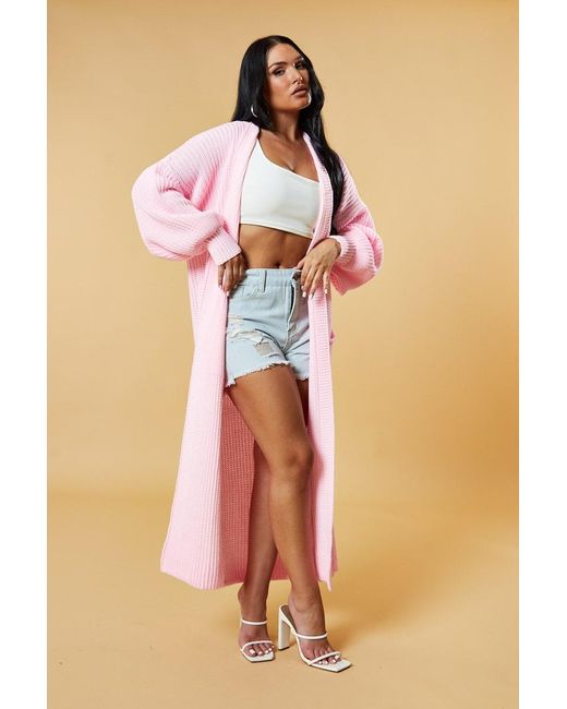 Rebellious Fashion Pink Light Longline Knit Maxi Cardigan - Ema