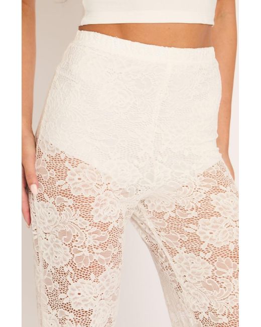 Rebellious Fashion Brown Lace Kick Flare Trousers