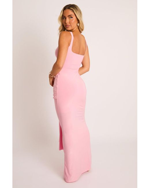 Rebellious Fashion Pink Square Neck Tie Front Maxi Dress