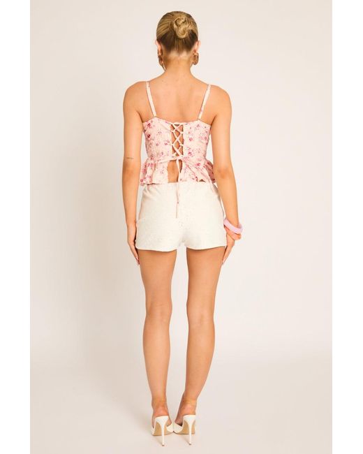 Rebellious Fashion Natural Ditsy Floral Peplum Corset Top