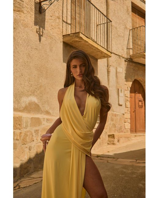 Rebellious Fashion Natural Split Hem Drape Maxi Dress