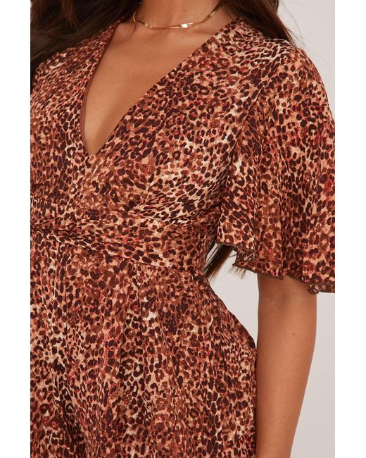 Rebellious Fashion Brown Leopard Print Frill Detail Playsuit