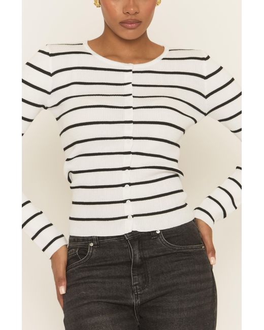 Rebellious Fashion Natural Striped Rib Knit Button Up Top