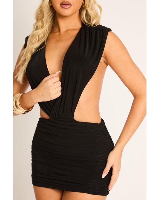 Rebellious Fashion Black Wrap Front Draped Backless Mini Dress