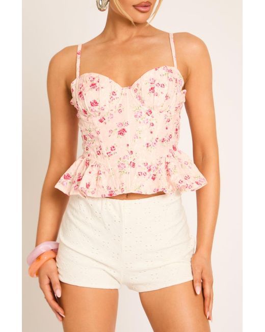 Rebellious Fashion Natural Ditsy Floral Peplum Corset Top