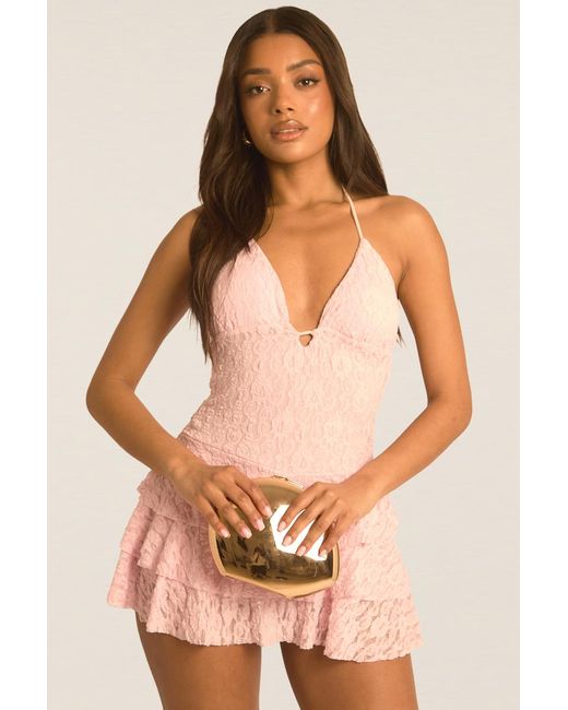 Rebellious Fashion Pink Lace Ruffle Skort Playsuit