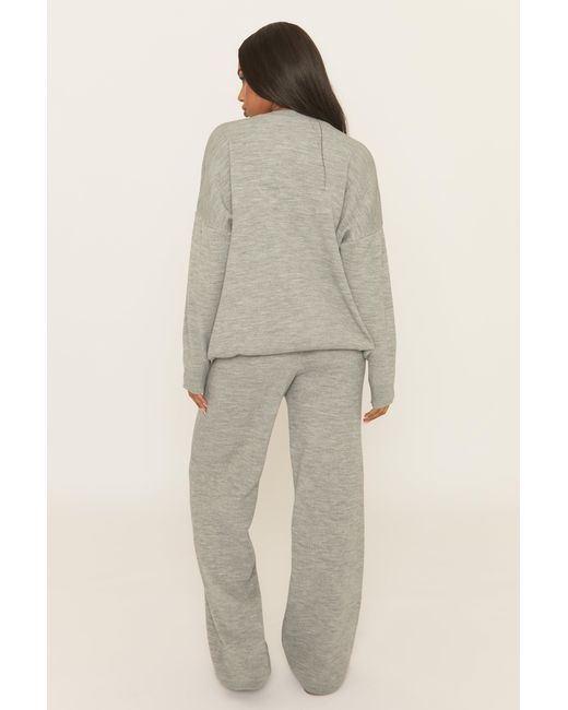 Rebellious Fashion Natural Marl Contrast Motif Knit Loungewear Co-Ord Set