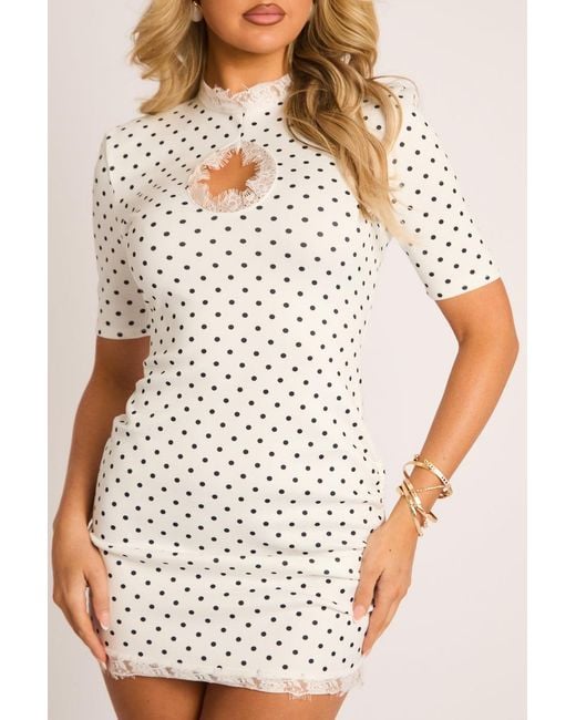 Rebellious Fashion White Shoulder Pad Lace Trim Mini Dress