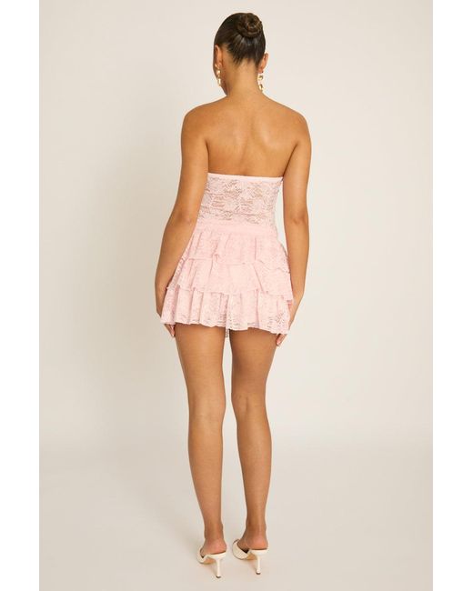 Rebellious Fashion Pink Lace Corset And Ruffle Skort Co-Ord Set