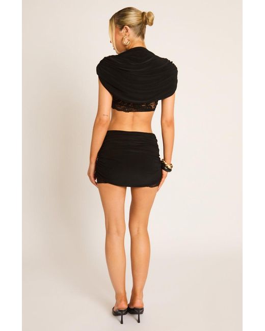Rebellious Fashion Black Lace Trim Cape Top And Mini Skirt Co-Ord Set