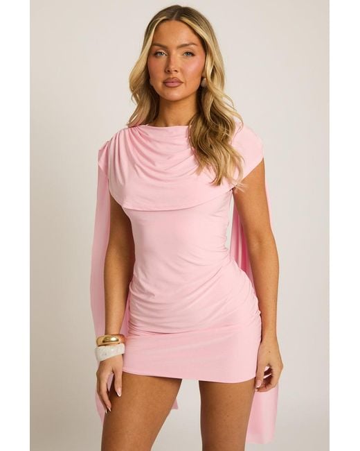 Rebellious Fashion Pink Gathered Cape Mini Dress