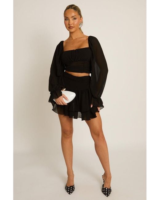 Rebellious Fashion Black Chiffon Frill Mini Skort