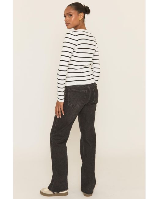 Rebellious Fashion Natural Striped Rib Knit Button Up Top