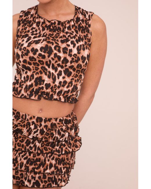 Rebellious Fashion Pink Leopard Print Frill Detail Crop Top & Micro Mini Skirt Co-Ord Set