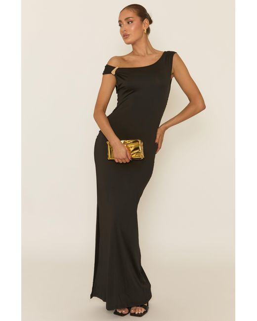 Rebellious Fashion Black Asymmetric Trim Detail Maxi Dress