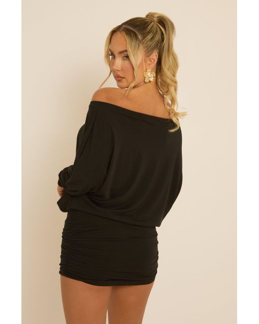 Rebellious Fashion Black Batwing Bardot Mini Dress