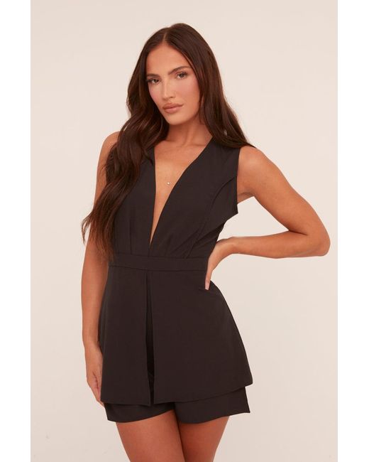 Rebellious Fashion Black Plunge Neck Sleeveless Playsuit