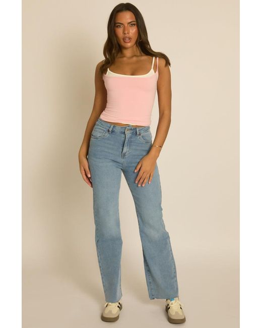 Rebellious Fashion Blue Mid Stretch Hotfix Pocket Detail Jeans