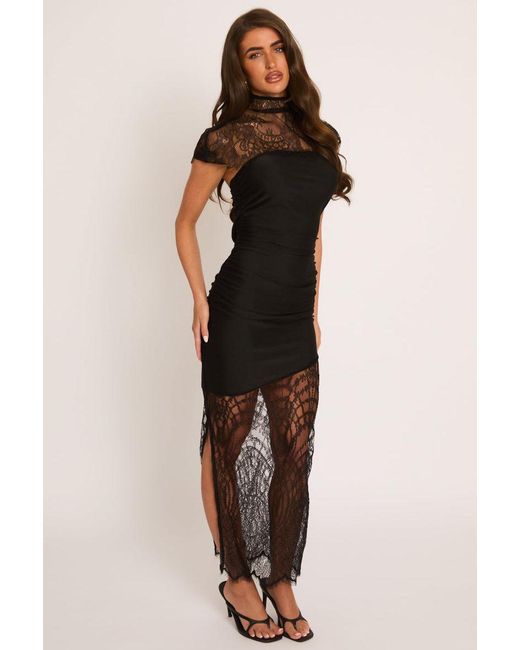 Rebellious Fashion Black Lace Detail Bandeau Maxi Dress