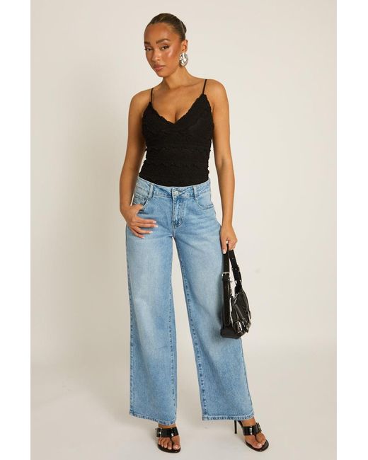 Rebellious Fashion Blue Mid Wide Leg Jeans
