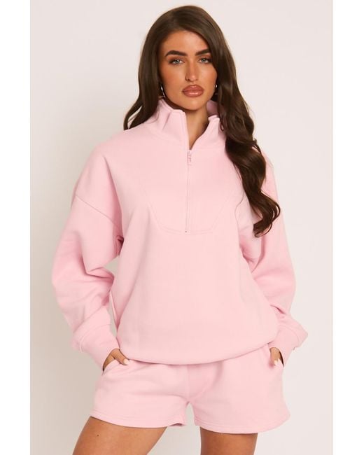 Rebellious Fashion Pink Oversized Half Zip Sweater And Joggers Loungewear Co-Ord Set
