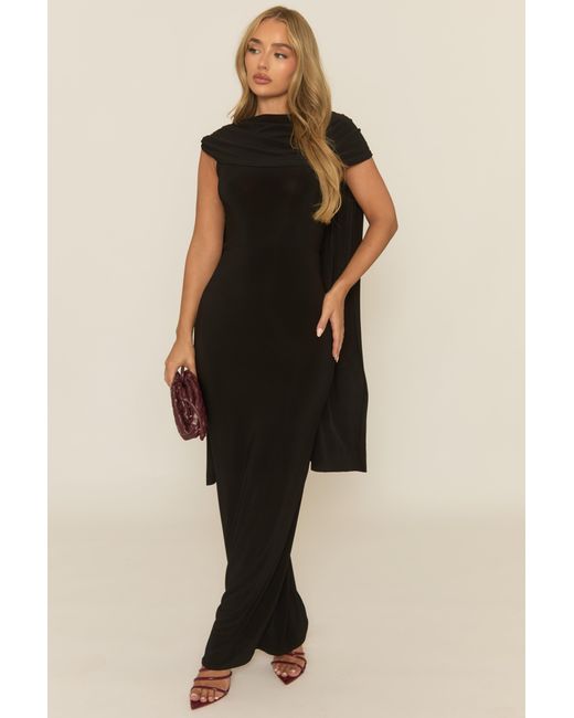 Rebellious Fashion Black Gathered Cape Maxi Dress