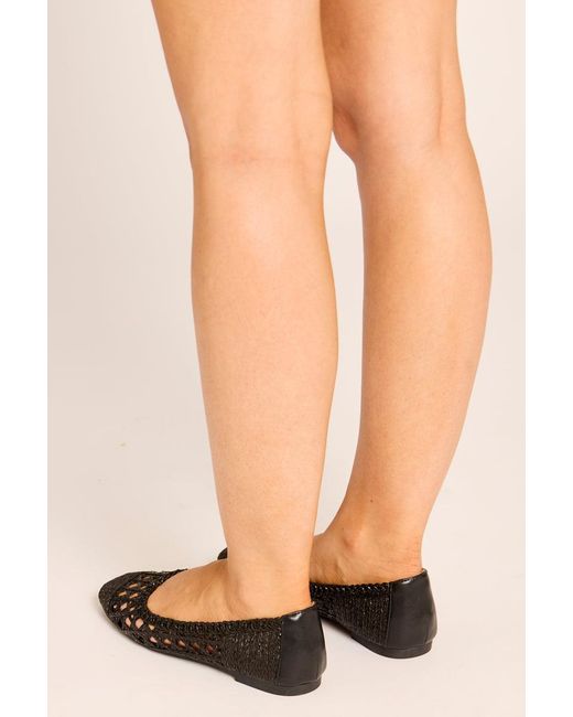 Rebellious Fashion Black Woven Raffia Ballet Flats