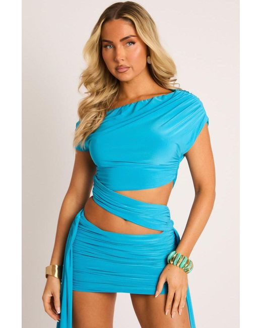 Rebellious Fashion Blue One Shoulder Cut Out Drape Mini Dress