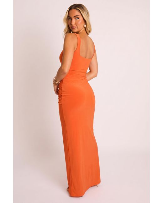 Rebellious Fashion Orange Square Neck Tie Front Maxi Dress
