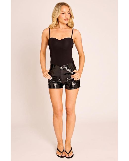 Rebellious Fashion Black Faux Leather High Waisted Shorts